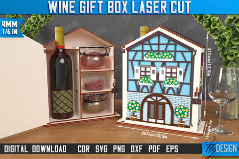 Wine Box Laser Cut | Gift Idea | Bottle Box | Wine Gift Box | Mini Bar | Champagne Box | CNC File SVG Fly Design 