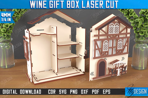 Wine Box Laser Cut | Gift Idea | Bottle Box | Wine Gift Box | Mini Bar | Champagne Box | CNC File SVG Fly Design 