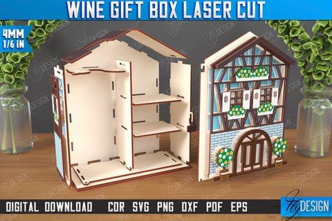Wine Box Laser Cut | Gift Idea | Bottle Box | Wine Gift Box | Mini Bar | Champagne Box | CNC File SVG Fly Design 