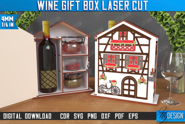 Wine Box Laser Cut | Gift Idea | Bottle Box | Wine Gift Box | Mini Bar | Champagne Box | CNC File SVG Fly Design 