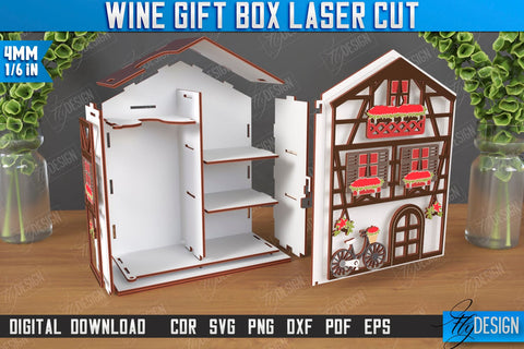 Wine Box Laser Cut | Gift Idea | Bottle Box | Wine Gift Box | Mini Bar | Champagne Box | CNC File SVG Fly Design 