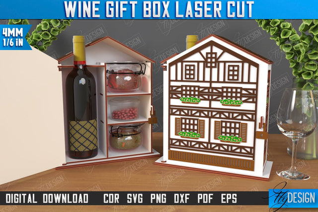 Wine Box Laser Cut | Gift Idea | Bottle Box | Wine Gift Box | Mini Bar | Champagne Box | CNC File SVG Fly Design 
