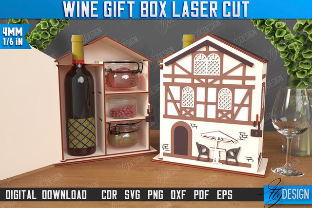 Wine Box Laser Cut | Gift Idea | Bottle Box | Wine Gift Box | Mini Bar | Champagne Box | CNC File SVG Fly Design 