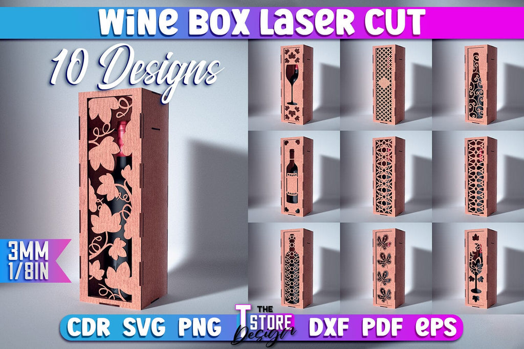 Wine Box Laser Cut | Gift Wine Box Laser Cut Design | CNC Files - So Fontsy