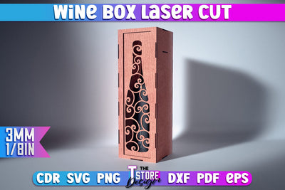 Wine Box Laser Cut | Gift Wine Box Laser Cut Design | CNC Files SVG The T Store Design 