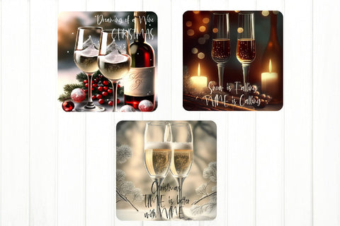 Wine Christmas Bundle PNG. Square Magnet Fridge PNG Sublimation Olga Terlyanskaya 