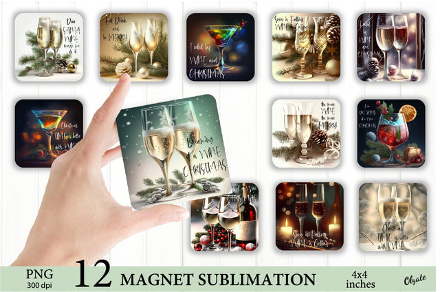 Wine Christmas Bundle PNG. Square Magnet Fridge PNG Sublimation Olga Terlyanskaya 