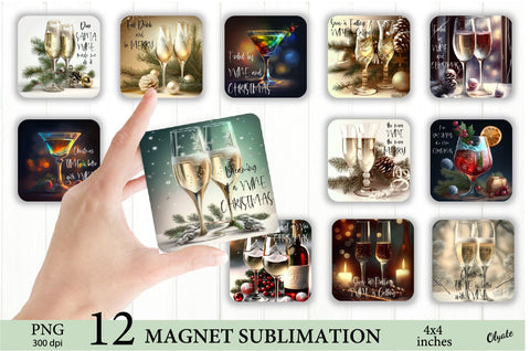 Wine Christmas Bundle PNG. Square Magnet Fridge PNG Sublimation Olga Terlyanskaya 