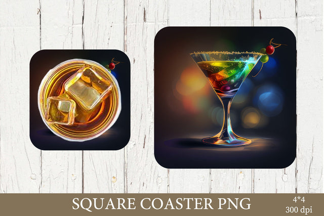 Wine Coaster PNG. Cocktail Clipart PNG Sublimation Olga Terlyanskaya 