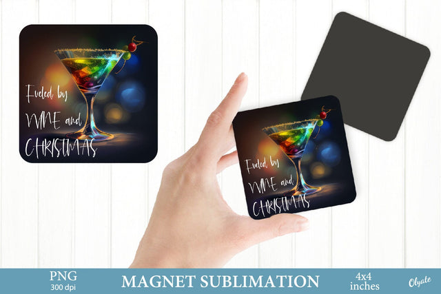Wine, Coctail Sublimation. Square Magnet Fridge PNG Sublimation Olga Terlyanskaya 