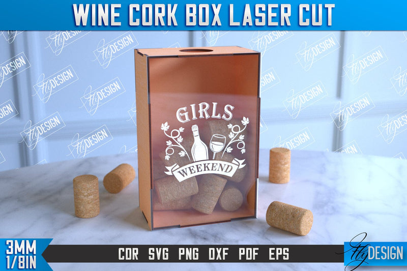 Wine Cork Box | Beer Bottle Caps Box | Cork Collectors | Wine Lovers | CNC File SVG Fly Design 