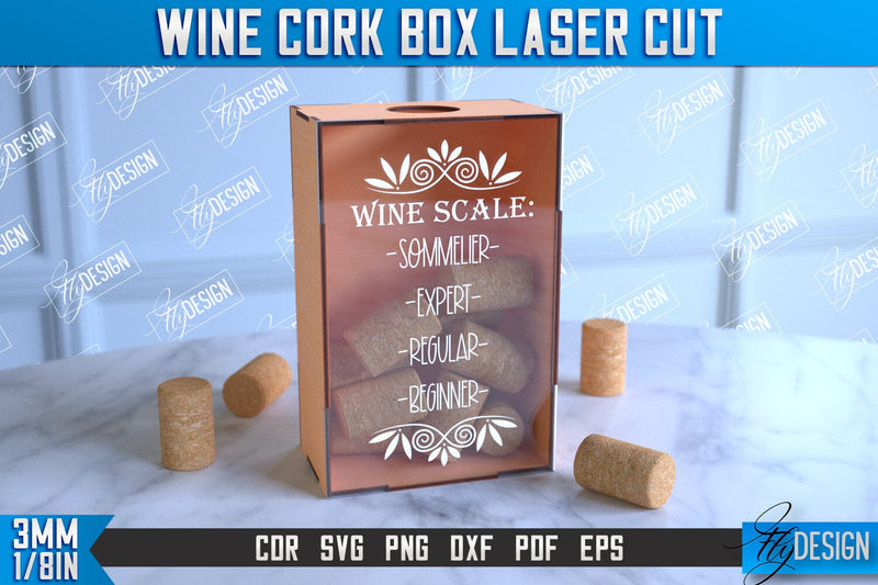 Wine Cork Box | Beer Bottle Caps Box | Cork Collectors | Wine Lovers | CNC File SVG Fly Design 