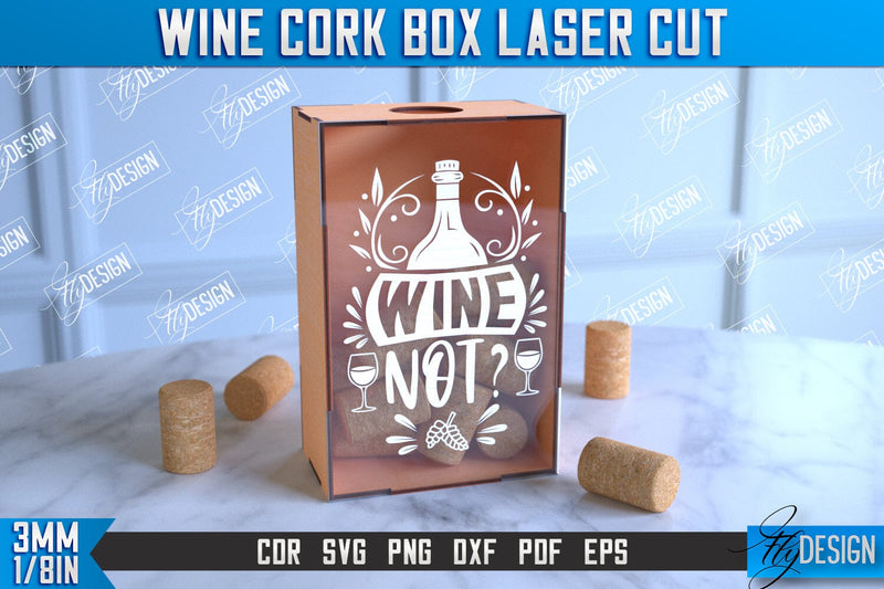Wine Cork Box | Beer Bottle Caps Box | Cork Collectors | Wine Lovers | CNC File SVG Fly Design 