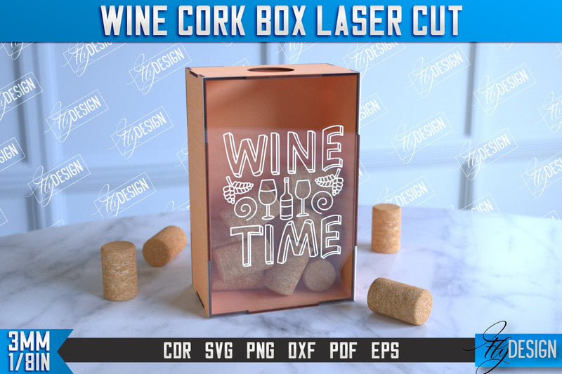 Wine Cork Box | Beer Bottle Caps Box | Cork Collectors | Wine Lovers | CNC File SVG Fly Design 