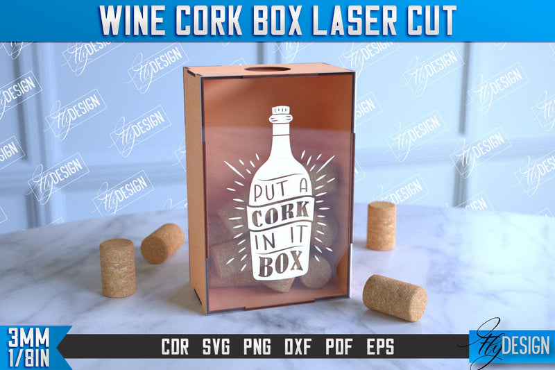 Wine Cork Box | Beer Bottle Caps Box | Cork Collectors | Wine Lovers | CNC File SVG Fly Design 