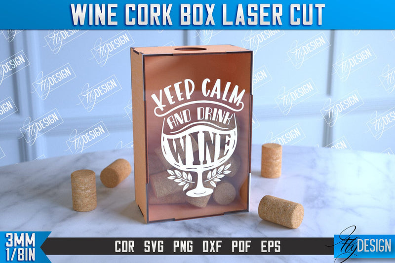 Wine Cork Box | Beer Bottle Caps Box | Cork Collectors | Wine Lovers | CNC File SVG Fly Design 