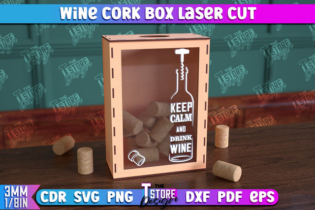 Wine Cork Box | Beer Bottle Caps Box | Cork Collectors | Wine Lovers | CNC File SVG The T Store Design 