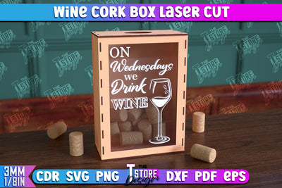 Wine Cork Box | Beer Bottle Caps Box | Cork Collectors | Wine Lovers | CNC File SVG The T Store Design 