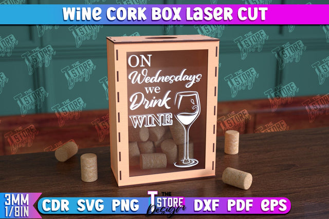 Wine Cork Box | Beer Bottle Caps Box | Cork Collectors | Wine Lovers | CNC File SVG The T Store Design 
