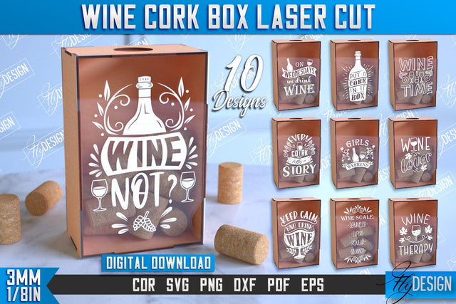 Wine Cork Box Bundle | Beer Bottle Caps Box | Cork Collectors | Wine Lovers | CNC File SVG Fly Design 