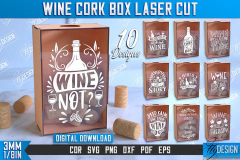 Wine Cork Box Bundle | Beer Bottle Caps Box | Cork Collectors | Wine Lovers | CNC File SVG Fly Design 