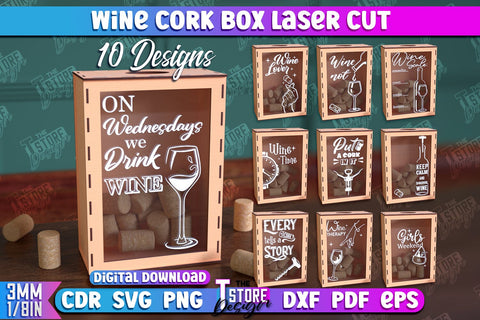 Wine Cork Box Bundle | Beer Bottle Caps Box | Cork Collectors | Wine Lovers | CNC File SVG The T Store Design 
