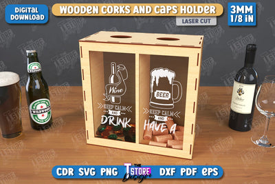 Wine Cork Box Laser Cut | Beer Bottle Caps Box | Cork Collectors | Wine Lovers | CNC File SVG The T Store Design 