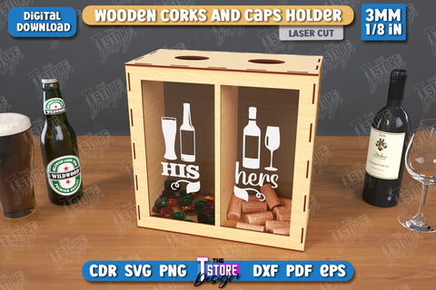 Wine Cork Boxes Laser Cut Bundle | Beer Bottle Caps Box | Cork Collectors | Wine Lovers | CNC Files SVG The T Store Design 