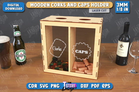 Wine Cork Boxes Laser Cut Bundle | Beer Bottle Caps Box | Cork Collectors | Wine Lovers | CNC Files SVG The T Store Design 