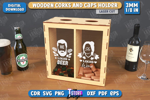 Wine Cork Boxes Laser Cut Bundle | Beer Bottle Caps Box | Cork Collectors | Wine Lovers | CNC Files SVG The T Store Design 