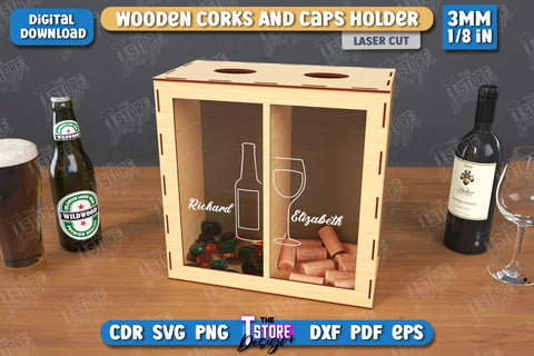 Wine Cork Boxes Laser Cut Bundle | Beer Bottle Caps Box | Cork Collectors | Wine Lovers | CNC Files SVG The T Store Design 
