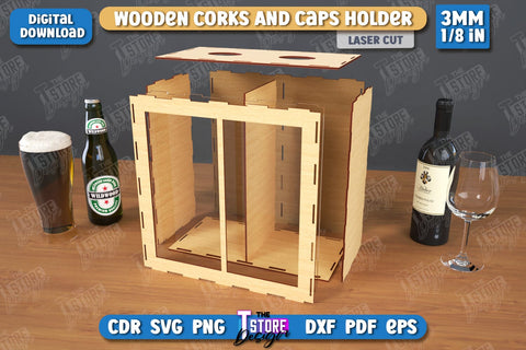 Wine Cork Boxes Laser Cut Bundle | Beer Bottle Caps Box | Cork Collectors | Wine Lovers | CNC Files SVG The T Store Design 