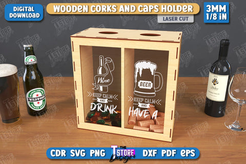 Wine Cork Boxes Laser Cut Bundle | Beer Bottle Caps Box | Cork Collectors | Wine Lovers | CNC Files SVG The T Store Design 