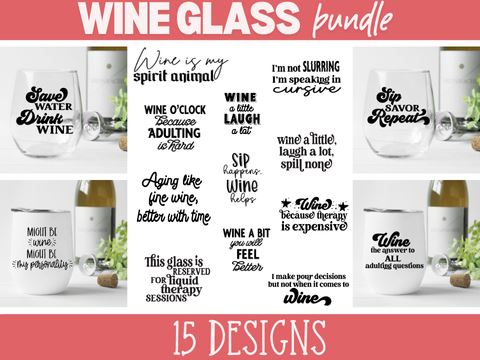 Wine Glass Bundle - 15 Designs PNG SVG DXF EPS SVG So Fontsy Design Shop 