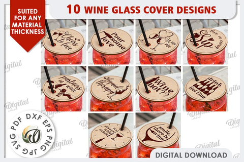Wine Glass Covers Laser Cut Bundle. Wine Glass Design SVG SVG Evgenyia Guschina 