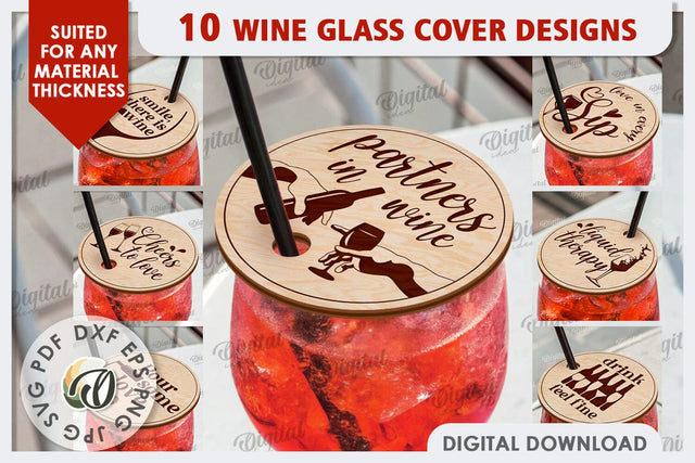 Wine Glass Covers Laser Cut Bundle. Wine Glass Design SVG SVG Evgenyia Guschina 