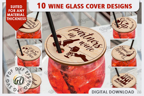 Wine Glass Covers Laser Cut Bundle. Wine Glass Design SVG SVG Evgenyia Guschina 