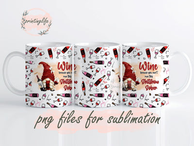 Wine Gnome Mug Wrap Design, Instant Digital Design Download Mug Wrap Design, Mug Design PNG Sublimation PrintingLife 