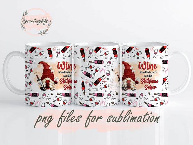 Wine Gnome Mug Wrap Design, Instant Digital Design Download Mug Wrap Design, Mug Design PNG Sublimation PrintingLife 