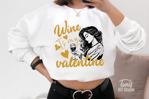 Wine Is My Valentine Svg, Girl Valentine Svg, Cut Files, Cricut Files, Wine Svg, Png SVG TonisArtStudio 