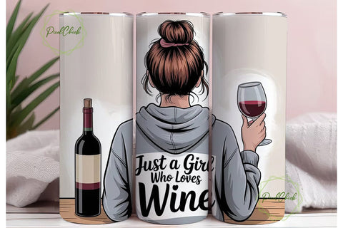 Wine Lover Girl 20oz Tumbler Wrap Sublimation PixelChick 