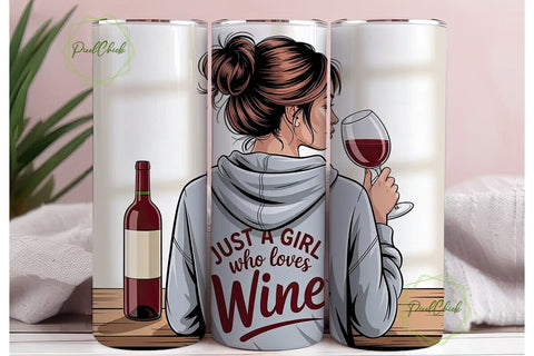 Wine Lover Girl 20oz Tumbler Wrap Sublimation PixelChick 