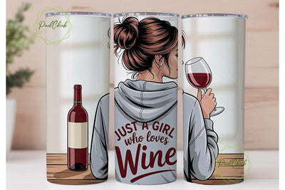Wine Lover Girl 20oz Tumbler Wrap Sublimation PixelChick 