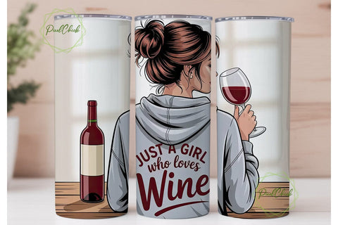 Wine Lover Girl 20oz Tumbler Wrap Sublimation PixelChick 