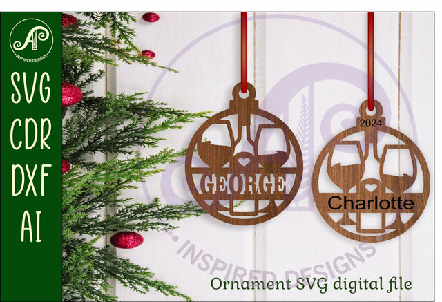 Wine lovers Christmas Ornament SVG laser cut SVG APInspireddesigns 