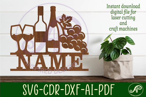 Wine name sign svg laser cut file SVG APInspireddesigns 