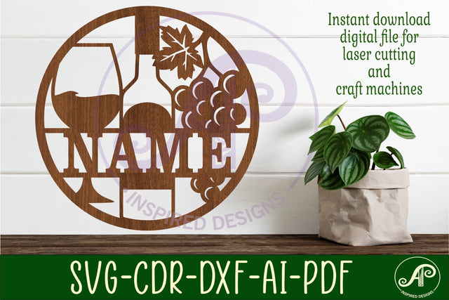 Wine name sign svg laser cut template SVG APInspireddesigns 