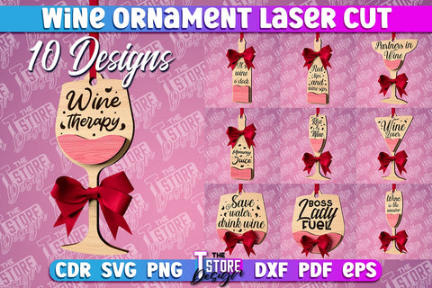 Wine Ornament Laser Cut | Wine Quotes Laser Cut | CNC Files SVG The T Store Design 
