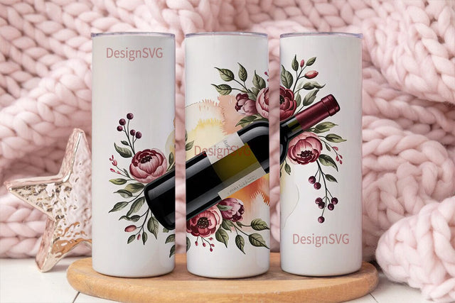 Wine & Roses 20oz Tumbler Wrap Sublimation DesignSVG 