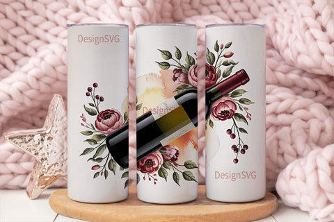 Wine & Roses 20oz Tumbler Wrap Sublimation DesignSVG 